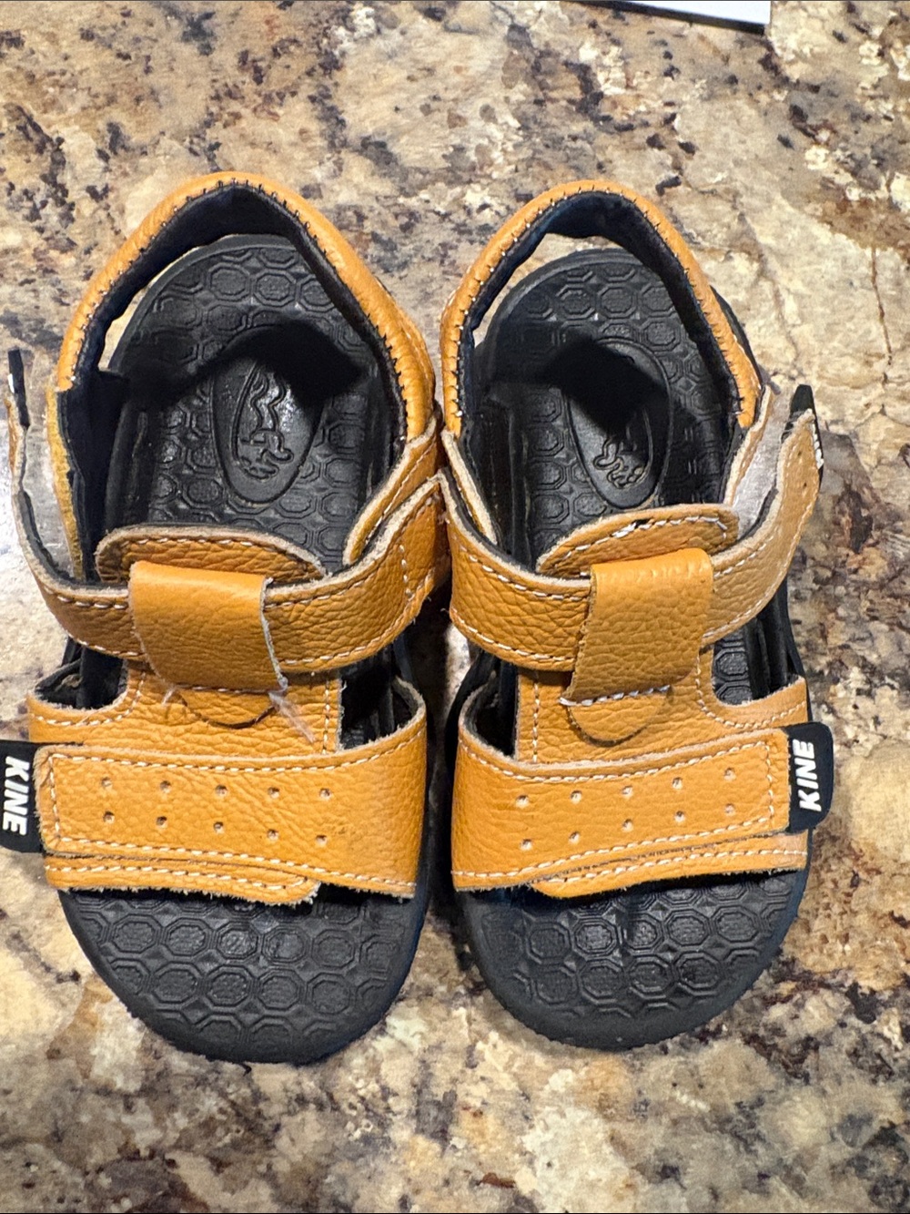 Kids Tan Leather Sandals with Velcro  Straps
